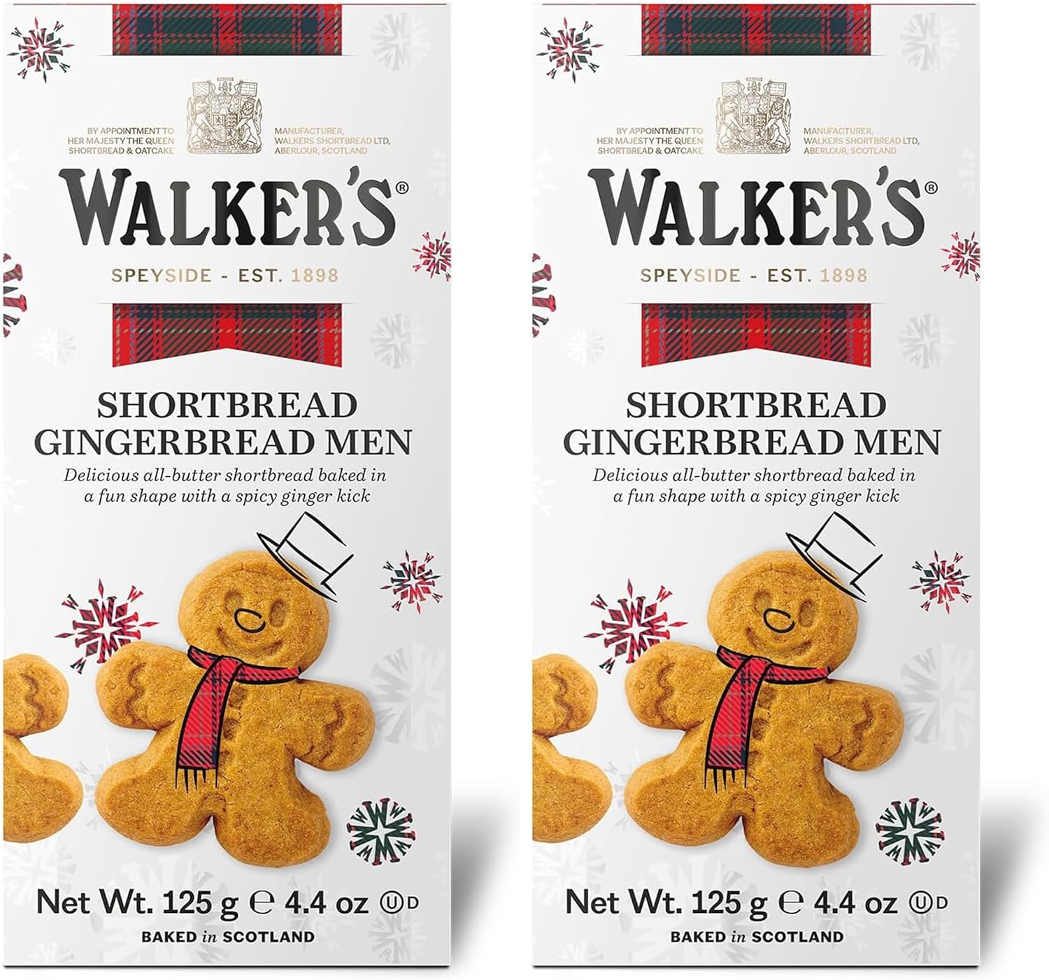 Walker’s Festive Shortbread Gingerbread Men - 4.4 oz Shortbread Cookie Box - Includes All-Butter Gingerbread Man Cookies (Pack of 2)