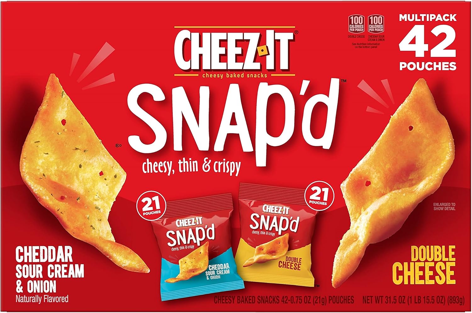 Cheeze-It Snap'd Cheesy Baked Snacks Multipack 42Count 0.75 Oz Net Wt 31.5 Oz