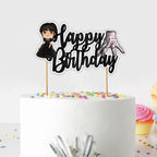 "Wednsday Happy Birthday Cake Topper – Spooky Gothic Theme Birthday Party Decoration – Creepy and Cool Cake Decoration for Adults – Addams Family Inspired Party Supplies for Halloween & Birthdays"