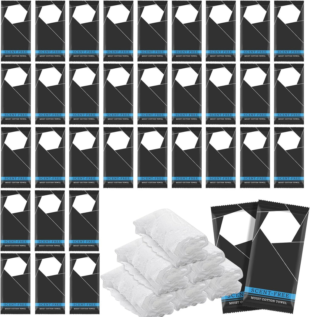 100 Pcs Moist Towel Bulk Moist Towelettes Individually Wrapped,White Towel Services,8.5''x8.5'' Unscented Wet Hand Towels,Disposable Refreshment Pre Moistened Towels for Travel Camping Sport Spa Party