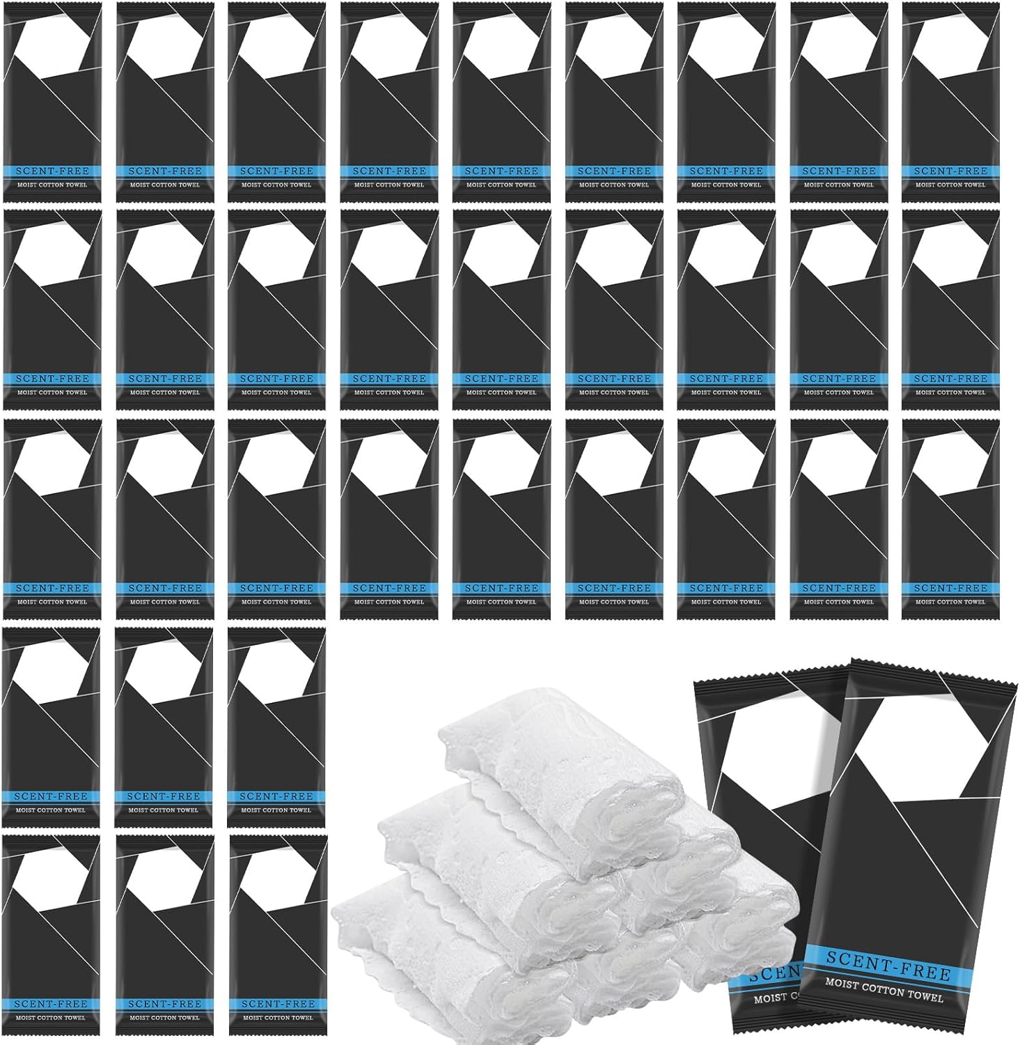 100 Pcs Moist Towel Bulk Moist Towelettes Individually Wrapped,White Towel Services,8.5''x8.5'' Unscented Wet Hand Towels,Disposable Refreshment Pre Moistened Towels for Travel Camping Sport Spa Party