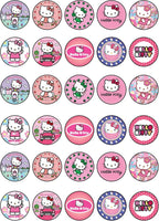 30 x Edible Cupcake Toppers – Cute Pink Cat Inspired Party Collection of Edible Cake Decorations | Uncut Edible on Icing Sheet