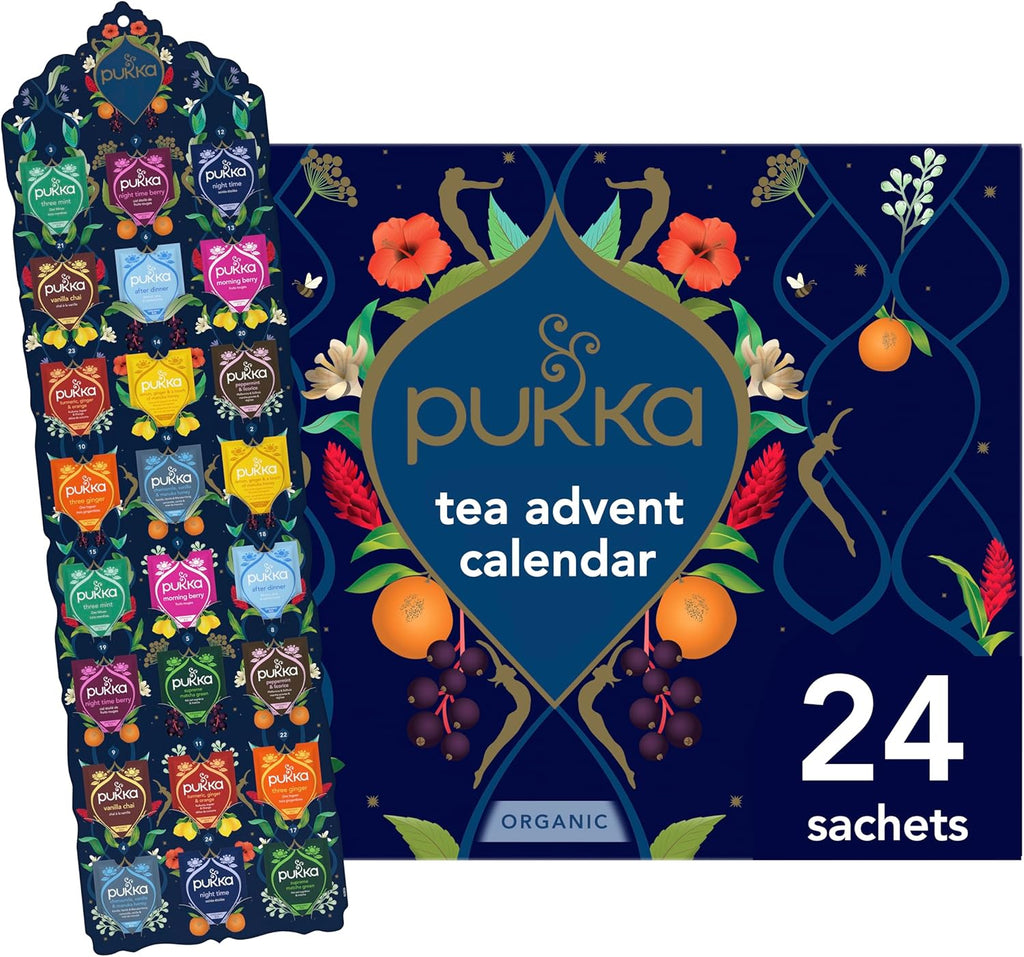 Pukka Christmas Tea Sampler, Selection of 24 Delightful Black & Green Tea Infusions, Advent Calendar Holiday Gift Set for Tea Lovers, 100% Organic