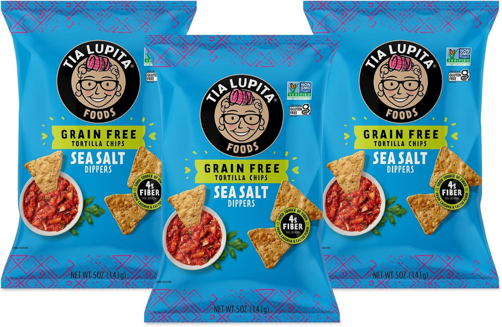 Tia Lupita Cactus Tortilla Chips Sea Salt (Pack of 3) - Vegan, Gluten-Free, Grain-Free, Dairy-Free, Non-GMO, High Fiber, Authentic Mexican Snack Food