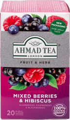 Ahmad Tea Herbal Tea, Mixed Berries & Hibiscus Teabags, 20 ct (Pack of 1) - Decaffeinated & Sugar-Free