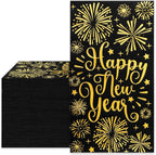 Whaline 80Pcs Happy New year Guest Paper Napkin Black Gold Foil Firework Disposable Guest Hand Towel Christmas Bathroom Napkin for Party Table Decor