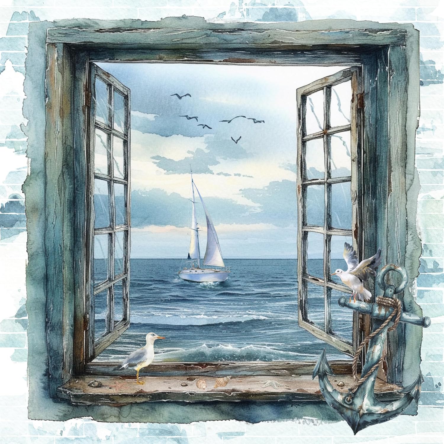 Anniversary House Tiflair PJ370240 3-Ply Napkins, Nautical View, Pack of 20