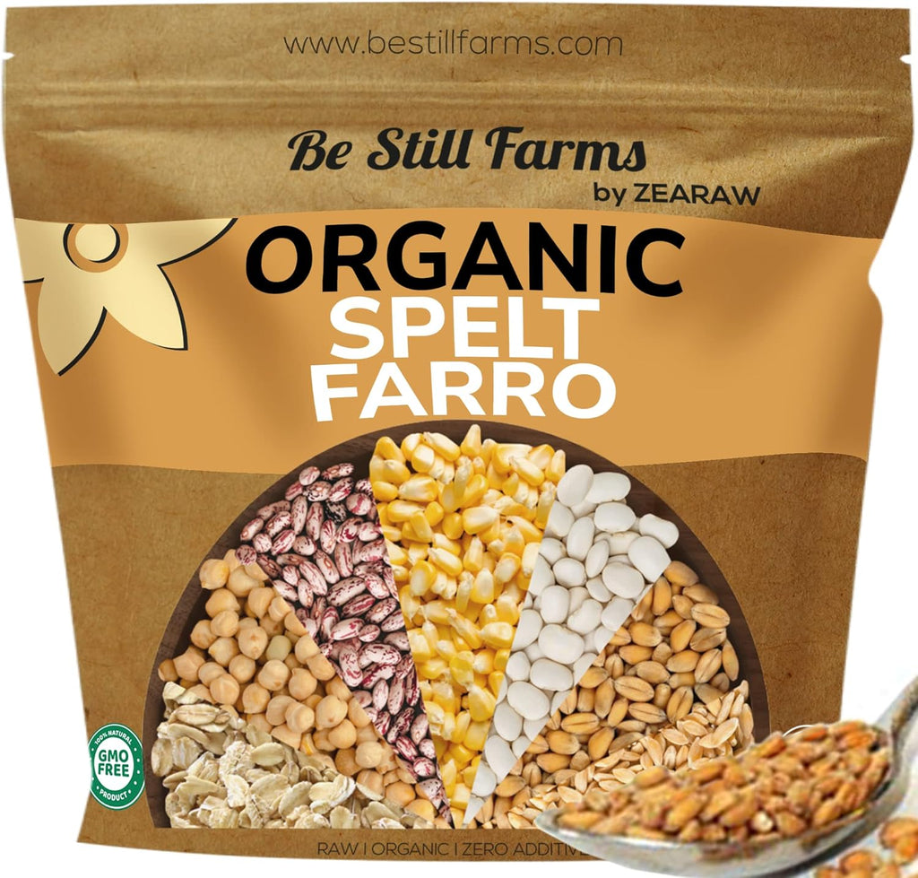 Be Still Farms Spelt Farro Grain Organic 5.8 lb - Whole Wheat Berries Bulk - Ancient Grains Ideal for Flour, Bread - High in Protein | Similar to Einkorn | USA Grown | USDA Certified | Vegan | Non-GMO