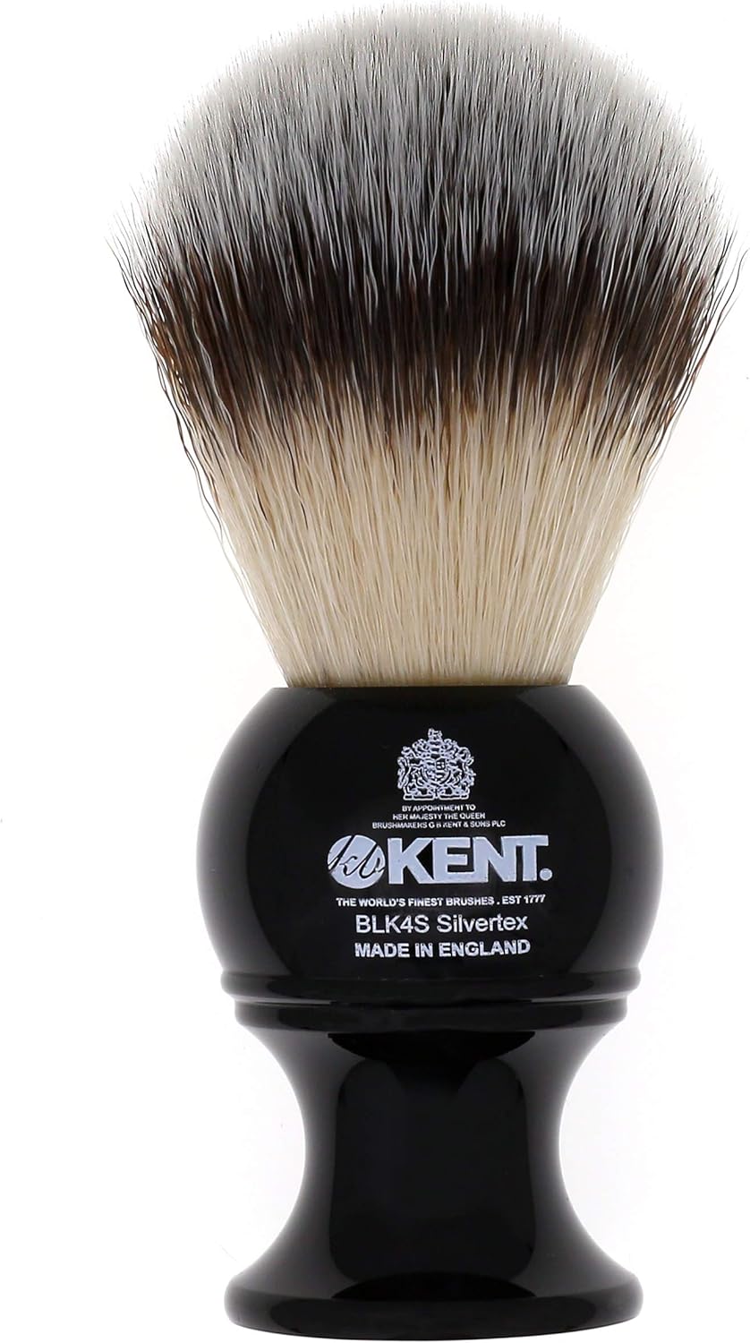 Kent BLK4S Shaving Brush with Ultra-Soft Silvertext Synthetic Bristles and Black Resin Handle to use with Shave Cream or Soap for a Perfect Lather. Luxury Shaving Since 1777, Made in England