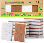 PANYEE Biodegradable Natural Kitchen Sponge，Eco Friendly Sponges for Dishes,Compostable Cellulose Sponge with Natural Plant Based Coconut Walnut Sustainable Scrubber Pack of 12