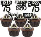 12 Pack 75th Birthday Cupcake Toppers Glitter Hello 75 Cupcake Decor for Men Women Cheers to Seventy Five Years Birthday Cupcake Decorations Supplies