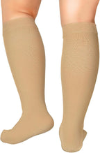 XL Extra Wide Calf Compression Socks for Women & Men 20-32 mmHg Knee High Plus Size Compression Socks Flexible Fit for Nurse, Running, Pregnancy, Flying, Travel ( Beige, XL )