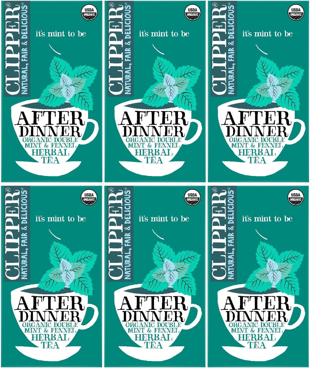 Clipper Tea Organic Mint & Fennel Herbal Tea, After Dinner Mints - USDA Organic, Non-GMO, Sustainable Caffeinated British Tea, 6 Pack, 120 Unbleached Tea Bags