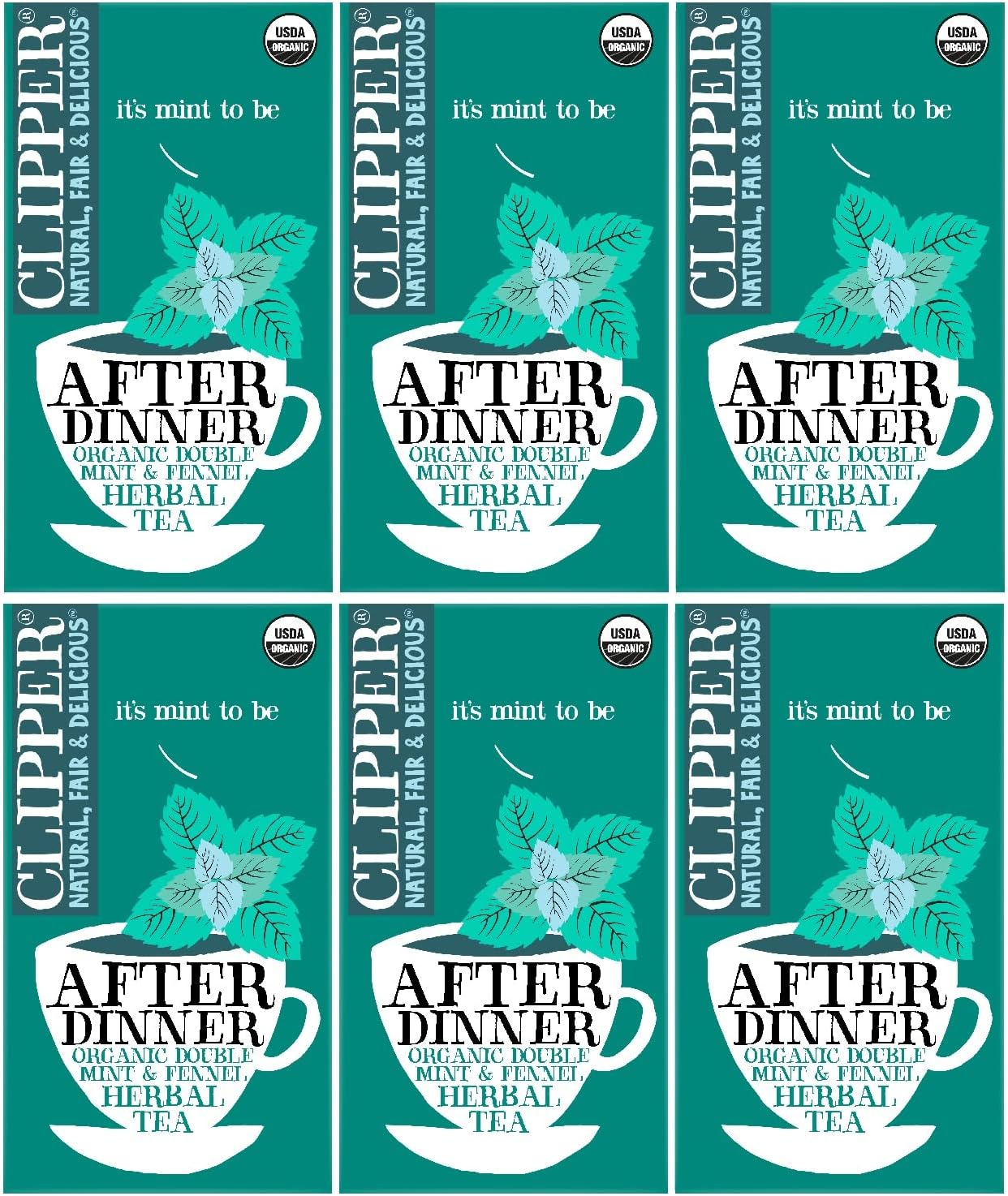 Clipper Tea Organic Mint & Fennel Herbal Tea, After Dinner Mints - USDA Organic, Non-GMO, Sustainable Caffeinated British Tea, 6 Pack, 120 Unbleached Tea Bags