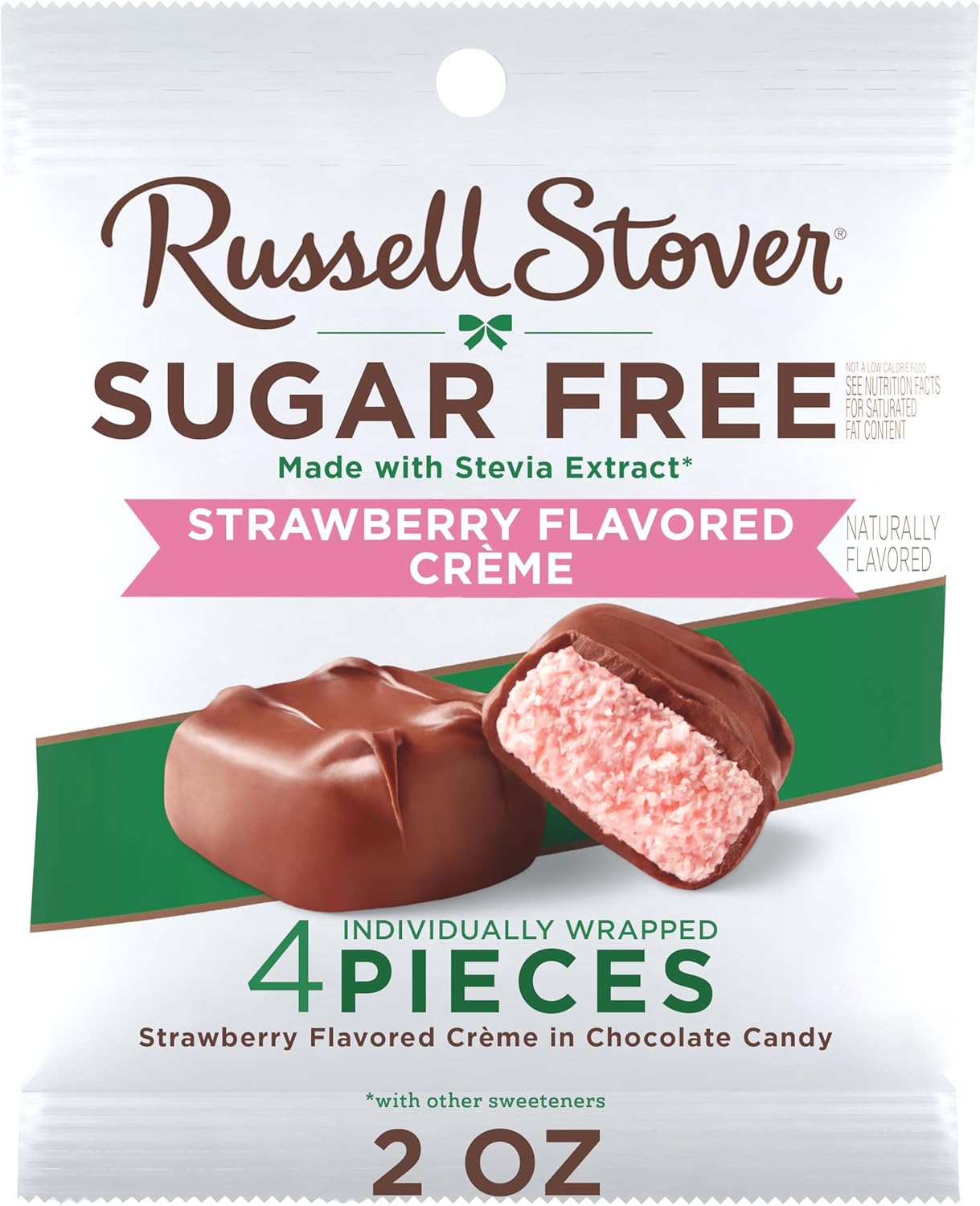 RUSSELL STOVER Sugar Free Strawberry Flavored Crème Candy, 2 oz. bag (Pack of 10)