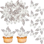 48 Pack Edible Butterflies for Cake Decorating, Edible Butterfly Cupcake Toppers, Wafer Paper Butterfly Cake Decorations for Wedding Birthday Anniversary Party Food Decoration Silver