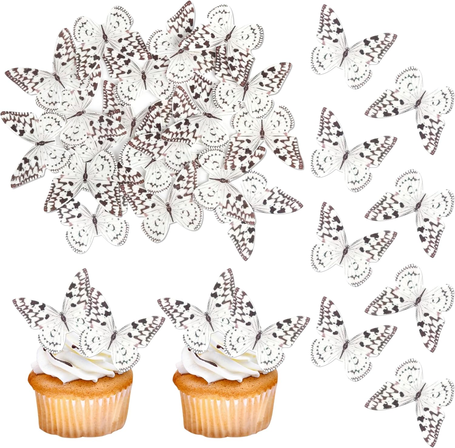 48 Pack Edible Butterflies for Cake Decorating, Edible Butterfly Cupcake Toppers, Wafer Paper Butterfly Cake Decorations for Wedding Birthday Anniversary Party Food Decoration Silver