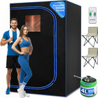 SereneLife Portable Sauna for Home, 2 Person Steam Tent with 4L Steamer 6' x 4', 2 Folding Chairs, Remote Control in-Home Spa