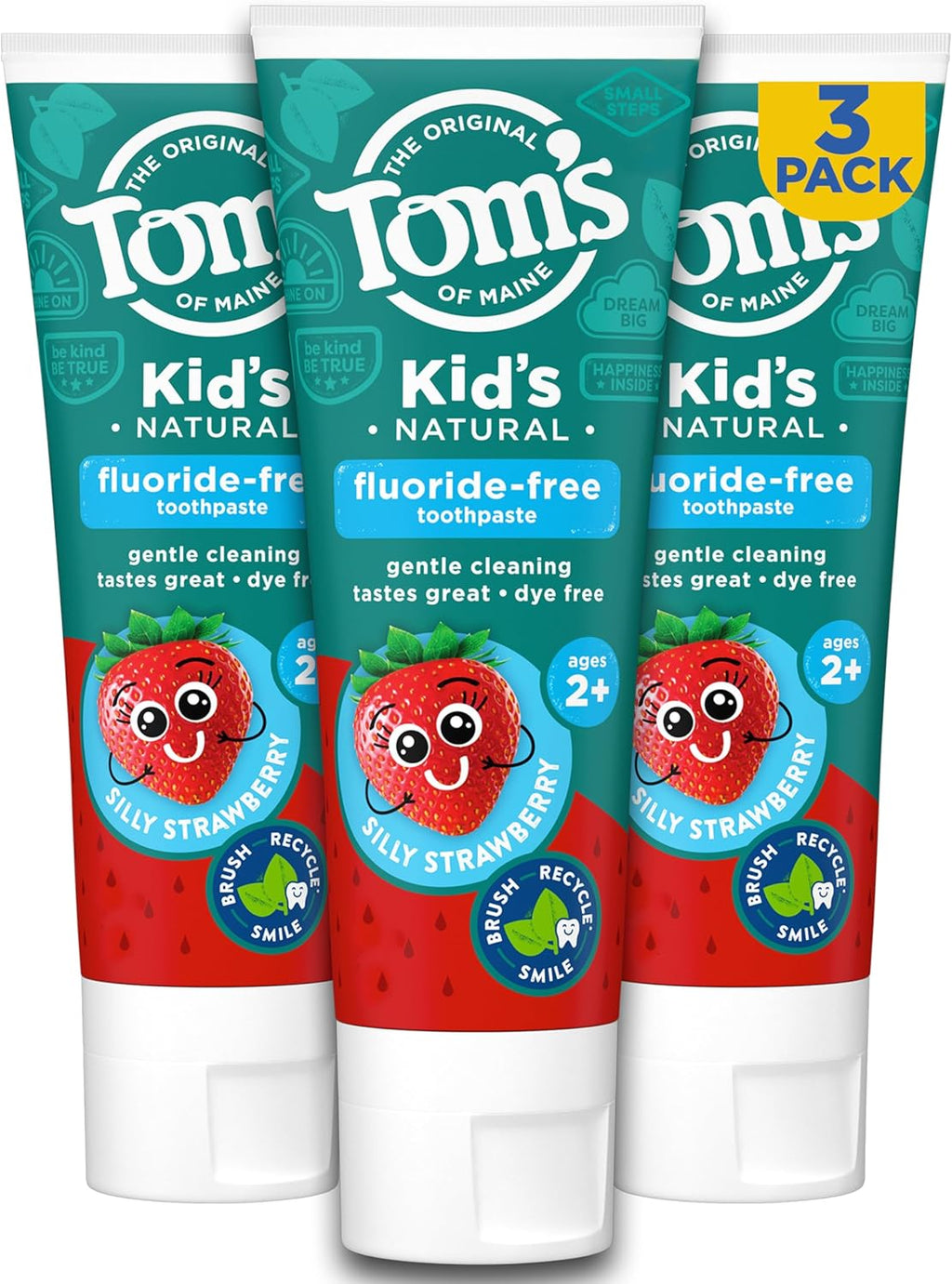 Tom's of Maine Natural Kid's Fluoride Free Toothpaste, Ages 2+, Silly Strawberry, 5.1 oz. 3-Pack (back in original formula)