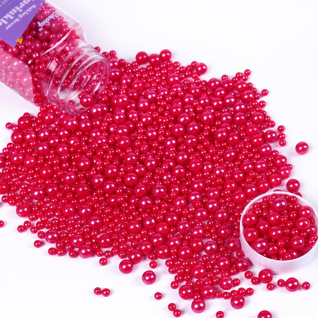 Red Pearl Sprinkles for Cake Decorations 3.52 ounce Edible Sugar Sprinkles for Cupcake Toppers Wedding Party Patriotic Valentines Halloween Christmas Holiday Supplies