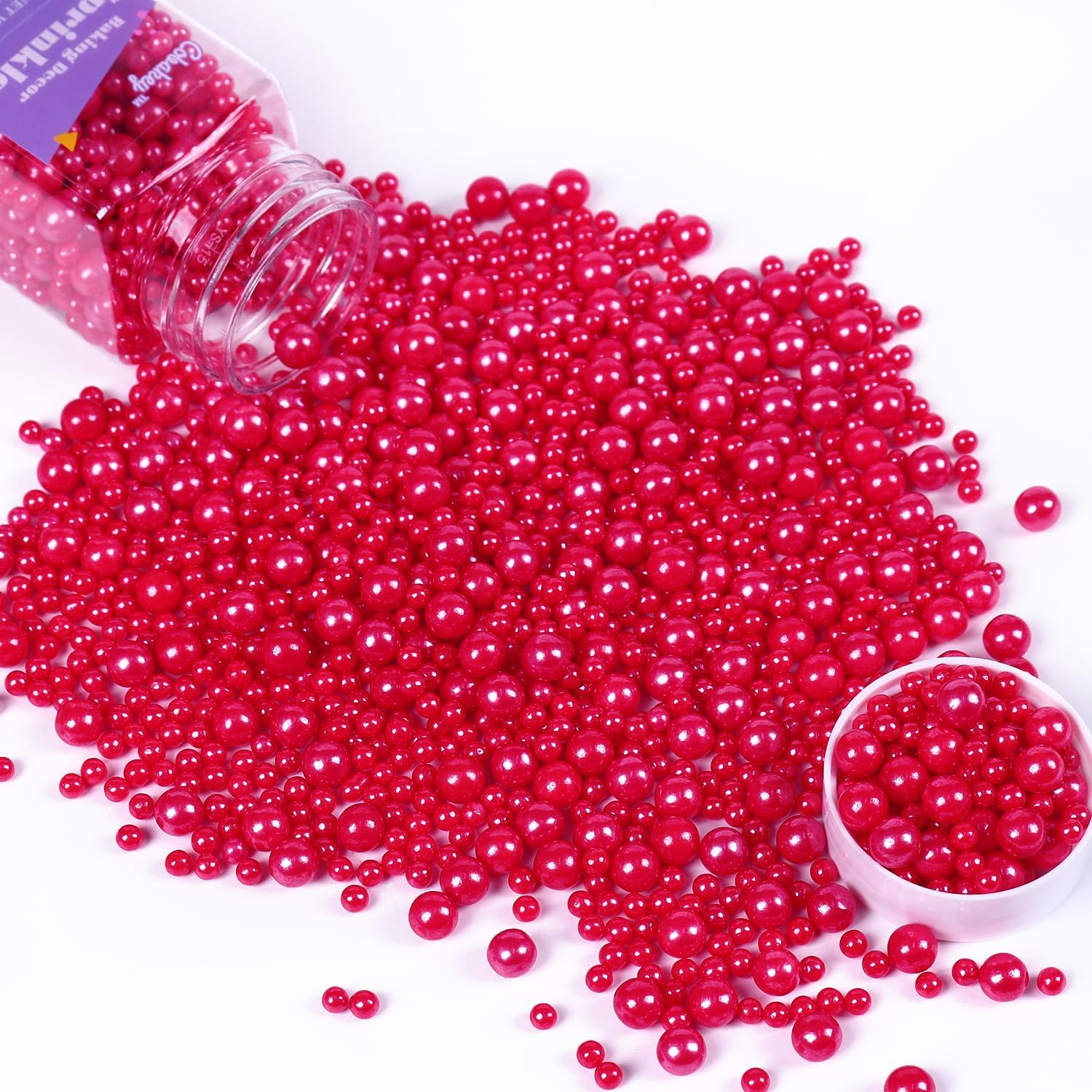 Red Pearl Sprinkles for Cake Decorations 3.52 ounce Edible Sugar Sprinkles for Cupcake Toppers Wedding Party Patriotic Valentines Halloween Christmas Holiday Supplies