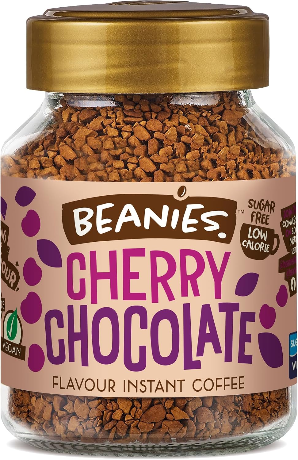Beanies Flavour Instant Coffee - Cherry Chocolate Instant Flavored Coffee - Bold & Adventurous Full-On Flavor - An Indulgent Sugar Free Taste Explosion - Low Calorie - Vegan & Gluten Free - Wheat & Dairy Free, 6 x 50g jar