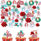 Morofme 50pcs Edible Christmas Cake Topper Christmas Cupcake Toppers Edible Santa Clause Decoration Holiday Cake Decor Wafer Christma Tree Socks Snowman Cupcake Decorations for New Years Theme Party