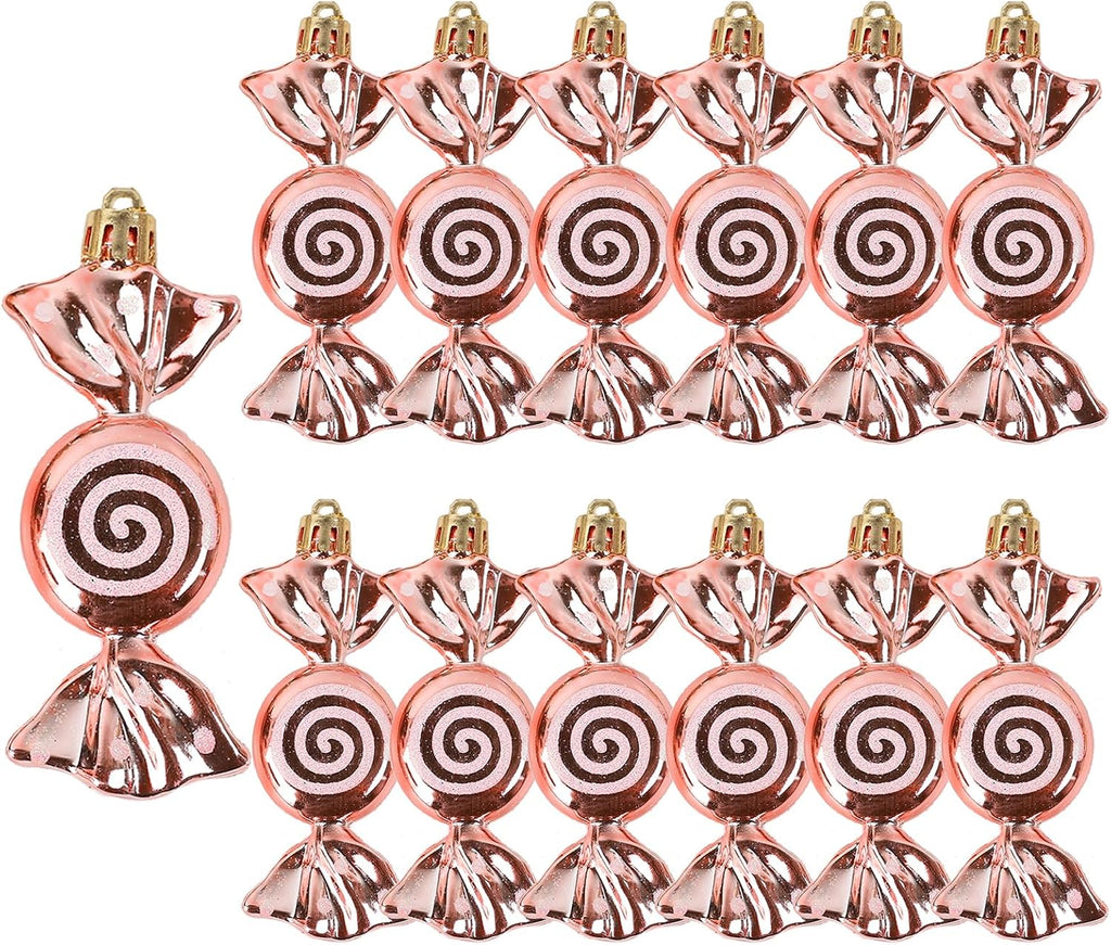 DAHI 12pcs Rose Gold Christmas Candy Ornament Set Hanging Candy Cane Ornaments Christmas Tree Ornaments for Xmas Party Decorations(Rose Gold)