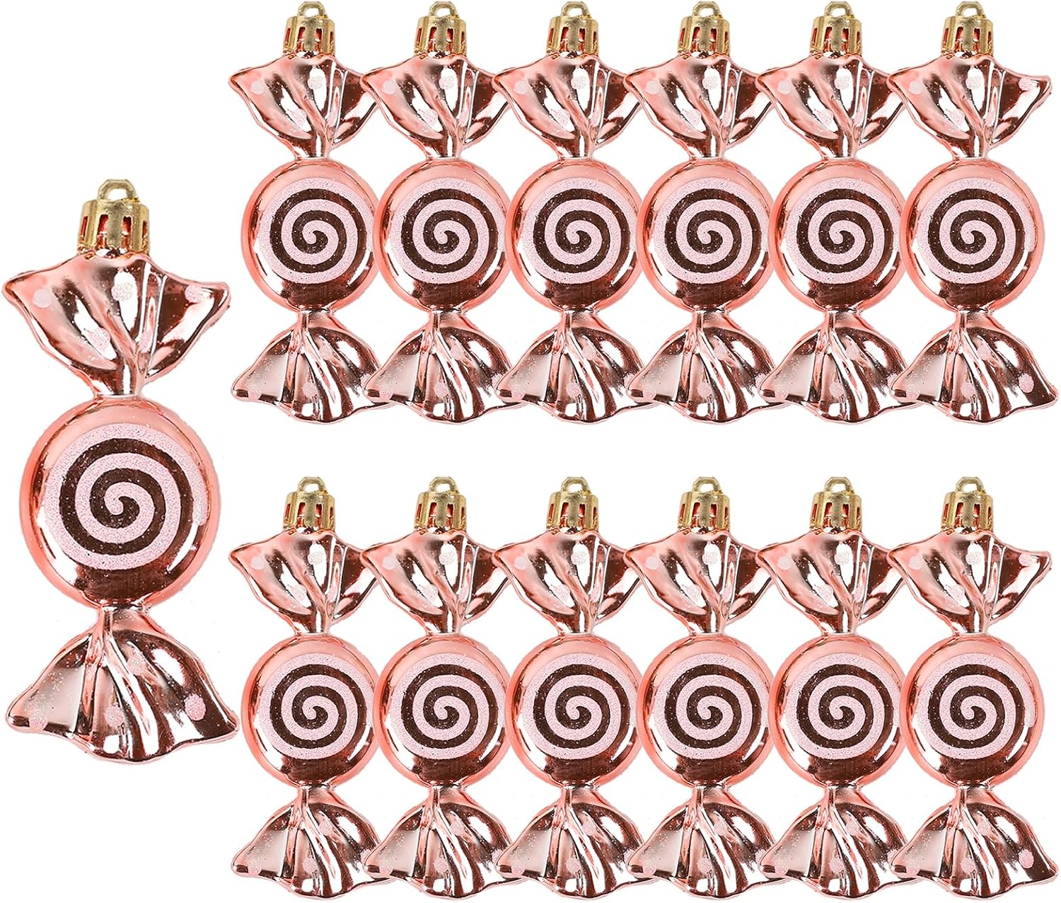 DAHI 12pcs Rose Gold Christmas Candy Ornament Set Hanging Candy Cane Ornaments Christmas Tree Ornaments for Xmas Party Decorations(Rose Gold)