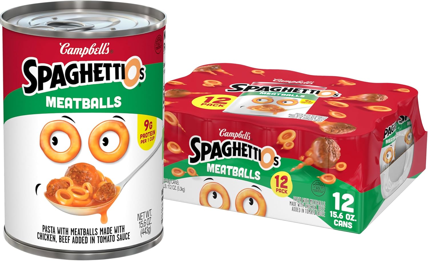 SpaghettiOs Canned Pasta with Meatballs, 15.6 oz Can (12 Pack)