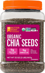 BetterBody Foods Organic Chia Seeds 2 lbs, 32 Oz, with Omega-3, Non-GMO, Gluten Free, Keto Diet Friendly, Vegan, Good Source of Fiber