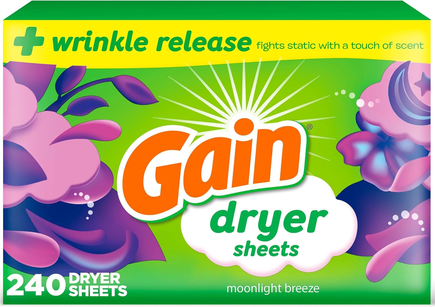 Gain Moonlight Breeze Anti Static Dryer Sheet, For Laundry Wrinkle Care, 240 Count