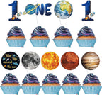 Gyufise 40Pcs First Trip Around The Sun Cake Topper 1st Birthday Cake Decorations Space Cupcake Toppers For Baby Boys Girls Planets Solar System Theme Party Supplies