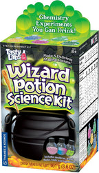 Tasty Labs Wizard Potion Science Kit - Make 5 Magical Potions, Chemistry Experiments Safe to Drink, Includes Cauldron & Wand - Study Reactions, Polymers & More