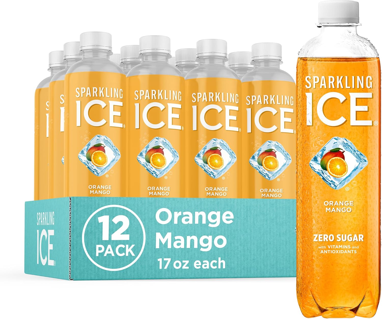 Sparkling Ice, Orange Mango Sparkling Water, Zero Sugar Flavored Water, with Vitamins and Antioxidants, Low Calorie Beverage, 17 fl oz Bottles (Pack of 12)