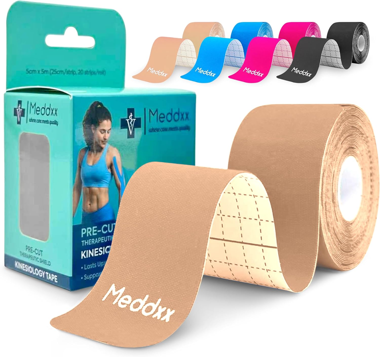 Kinesiology Tape Precut Strips - Synthetic Waterproof Athletic Tape for Muscle & Joint Support, Durable Reflective Sports Tape, Latex-Free, 25cm Strips, 20 PCS/Roll (Beige)