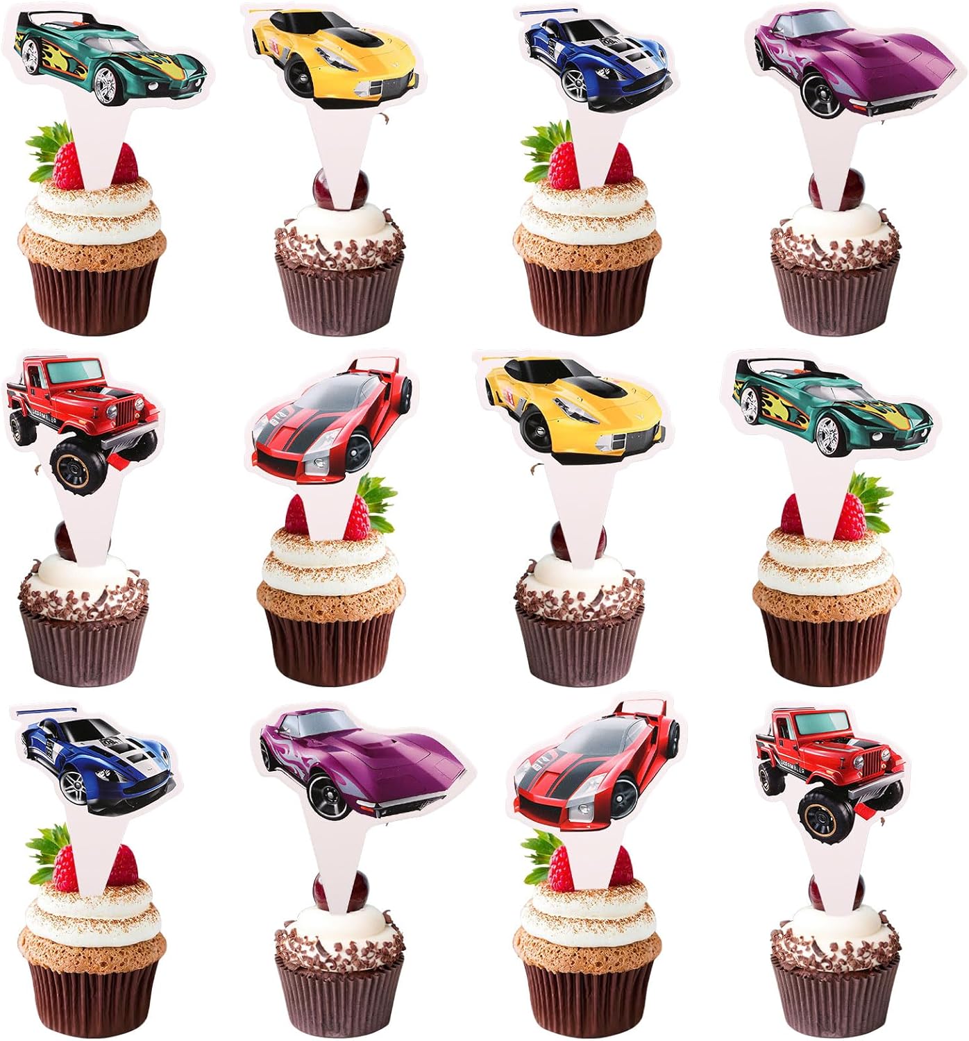 Classic Cars 36 pcs Cupcake Toppers, Racing Car Theme Party Supplies Favors,Cake Picks For Birthday Anniversary Wedding Engagement Party Decorations