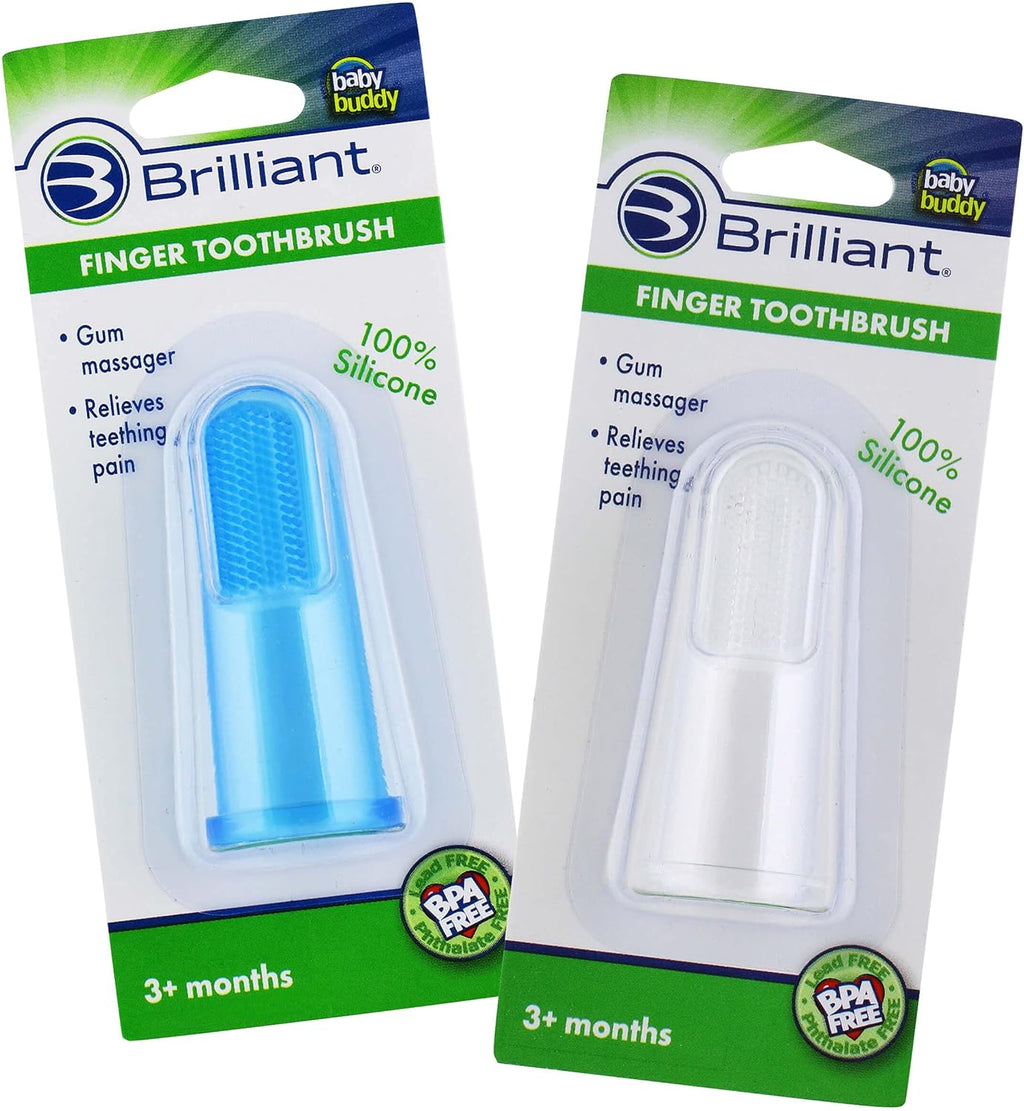 Brilliant Baby Finger Toothbrush - Silicone Gum Massager and Teether Brush for Infant-Toddler, 3 Months Old and Up, Blue/Clear, 2 Count