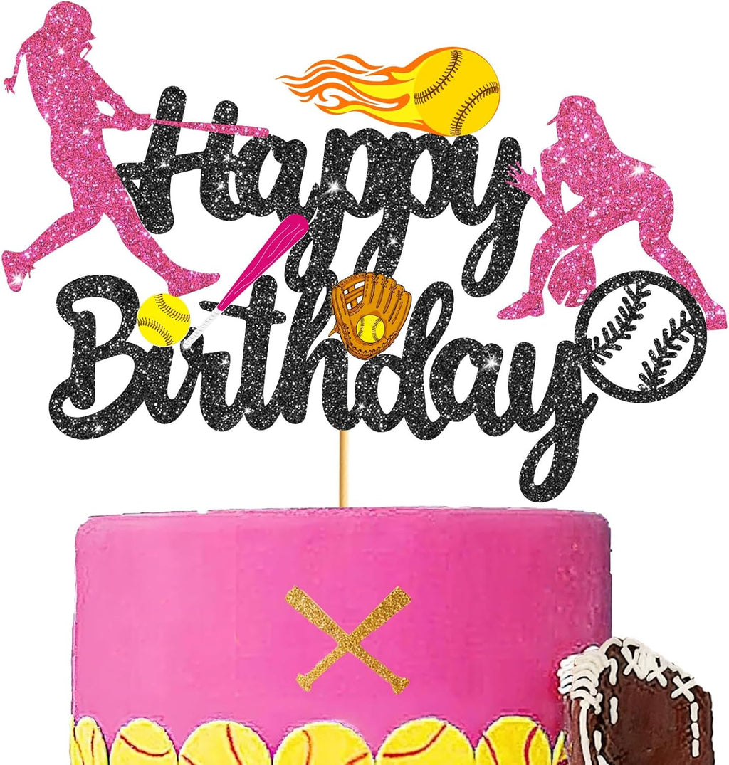 Softball Cake Topper Black Softball Birthday Party Decorations Softball Party Cake Decorations for Girls Sport Decor