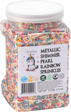 Sweet Eva’s METALLIC SHIMMER PEARL RAINBOW SPRINKLES-Dairy Free,Gluten-free,Egg Free,Vegan,Soy Free,Nuts Free,Kosher,Cookies,Cupcakes,Cake Topper,Jimmies,Large,Bulk Candy,1.5 LBS Large,1.5 Pound