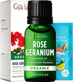 Gya Labs Organic Rose Geranium Essential Oil - 0.34 Fl Oz - for Skin, Hair, Diffuser, Aromatherapy, DIY Candle Making Scents