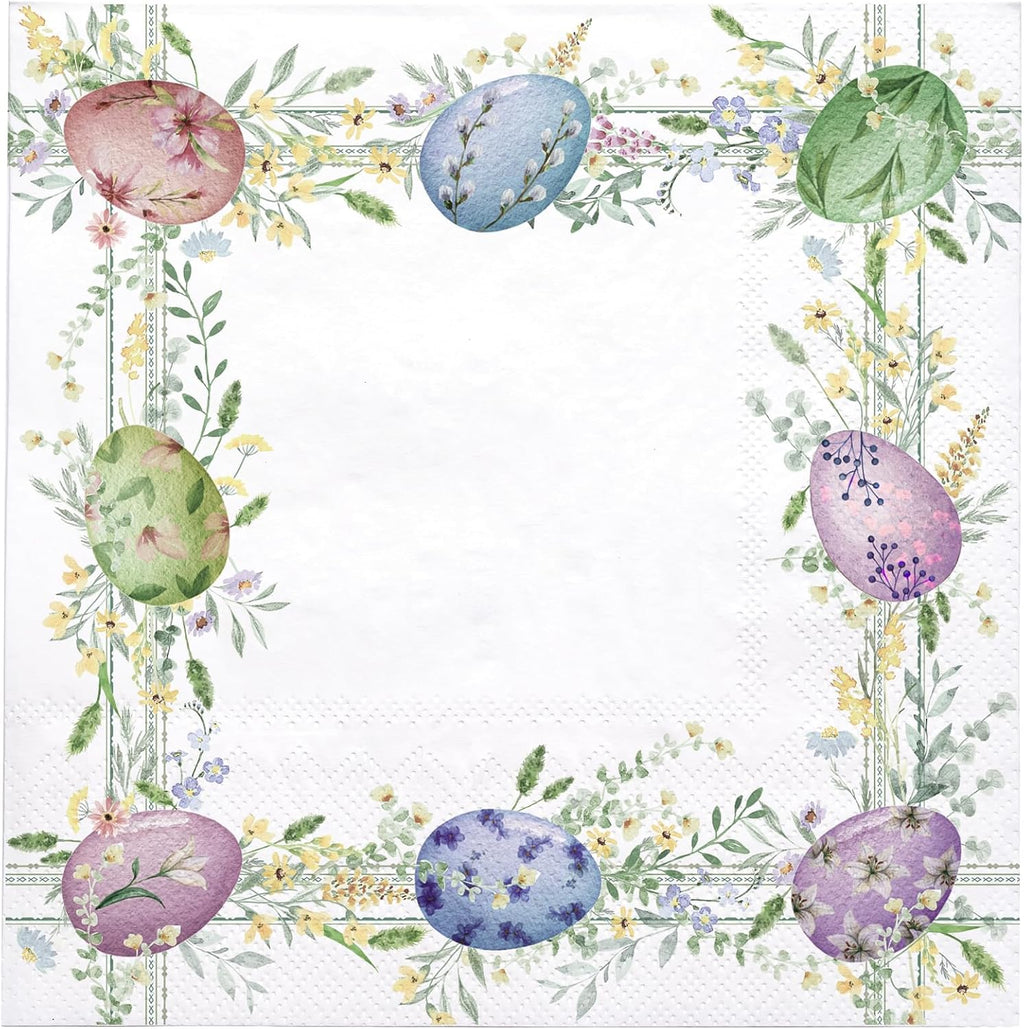 WRAPAHOLIC 25Pcs Easter Cocktail Napkins - 3-Ply Colorful Easter Eggs Disposable Paper Napkins for Easter, Baby Shower, Spring Party Supplies - 5 x 5 In