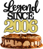 1 PCS Legend Since 2006 Cake Topper Black Gold Glitter Twenty Happy 20th Birthday Cake Pick Hello 20 Cheers to 20 Years Cake Decoration for 20th Birthday Anniversary Party Decorations Supplies