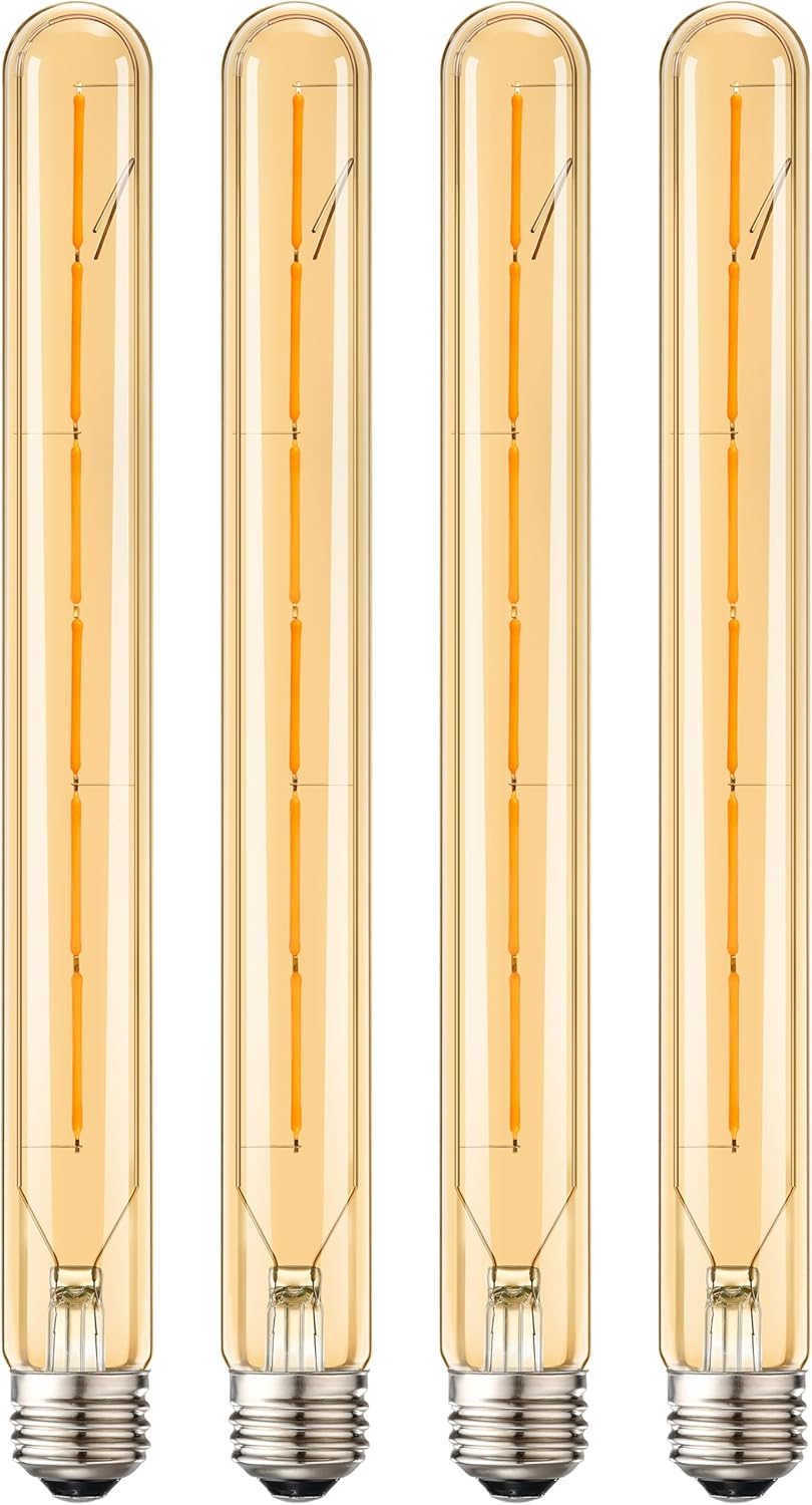 Leools 4-Pack Vintage LED Filament Bulb T300 Dimmable Led Edison Light Bulb 6W(60W Equivalent) 11.8inch Long Tubular Vintage LED Light,Amber Glass,Warm White 2700K,E26 Medium Base