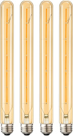 Leools 4-Pack Vintage LED Filament Bulb T300 Dimmable Led Edison Light Bulb 6W(60W Equivalent) 11.8inch Long Tubular Vintage LED Light,Amber Glass,Warm White 2700K,E26 Medium Base