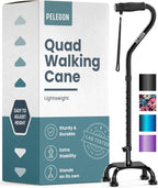 PELEGON Quad Cane (300 lb) - Adjustable Walking Cane with A Large 4 Pronged Base for Extra Balance & Stability, Walking Canes for Seniors, Walking Cane for Men & Women, Walking Sticks