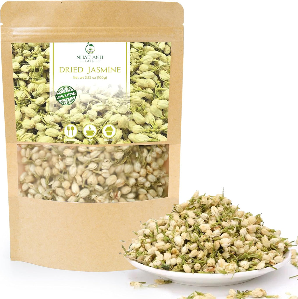 Nhat Anh Farm - Dried Jasmine Flowers - Pure Jasmine Buds 3.5oz(100g) Natural & Pure - Dried Jasmine Flowers Sugar/Caffeine/Gluten Free. Making Tea, Baking