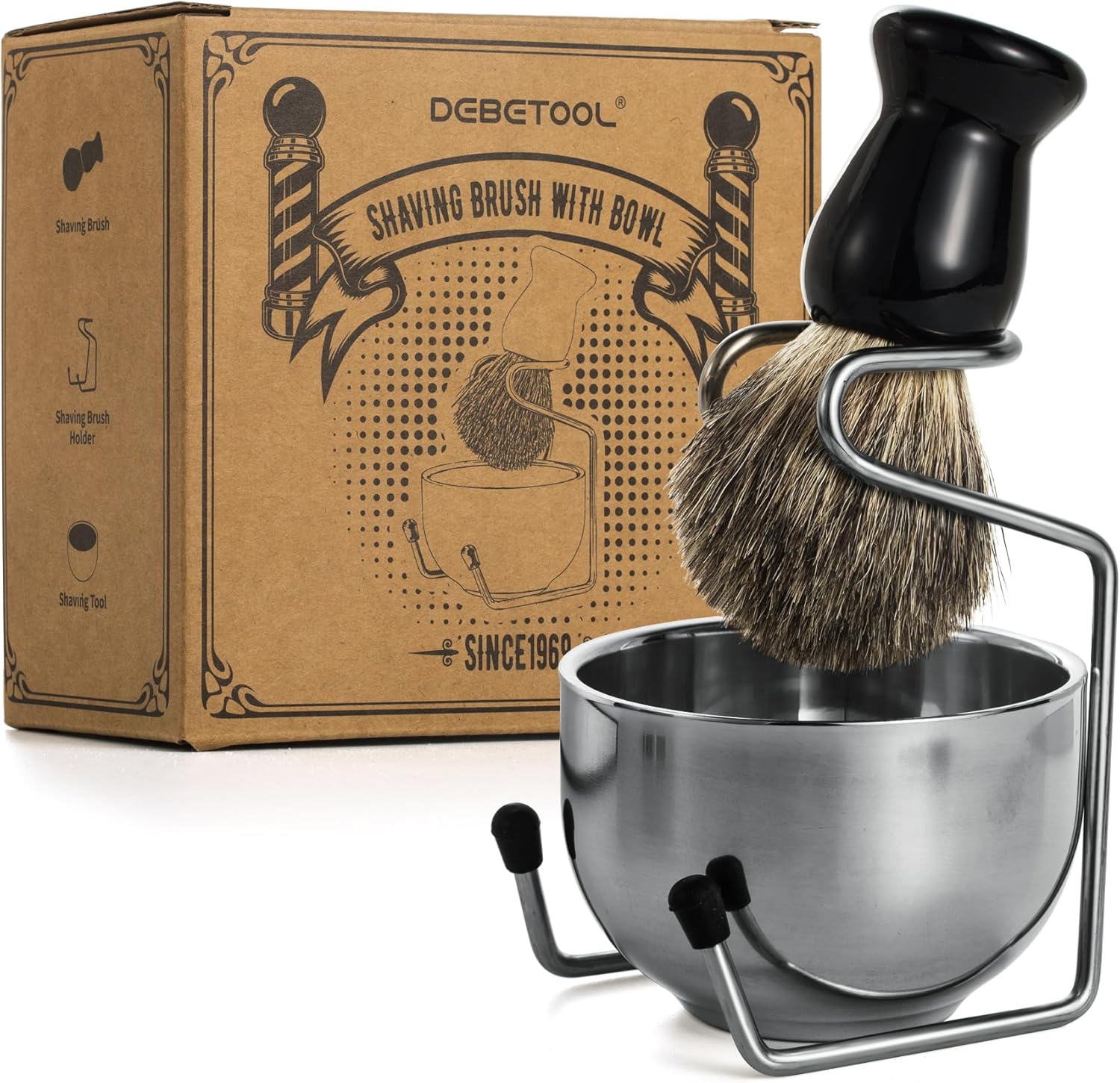 DEBETOOL Shaving Brush Set for Men – Pure Badger Hair Shaving Brush and Bowl, Exfoliating Shaving Cream Brush Gifts for Fathers Day
