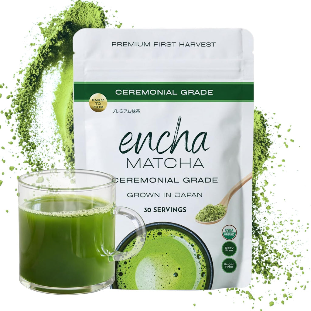 Encha Matcha - Ceremonial Grade Matcha Powder, Organic First Harvest Japanese Green Tea Powder, From Uji, Japan (60g/2.12oz)