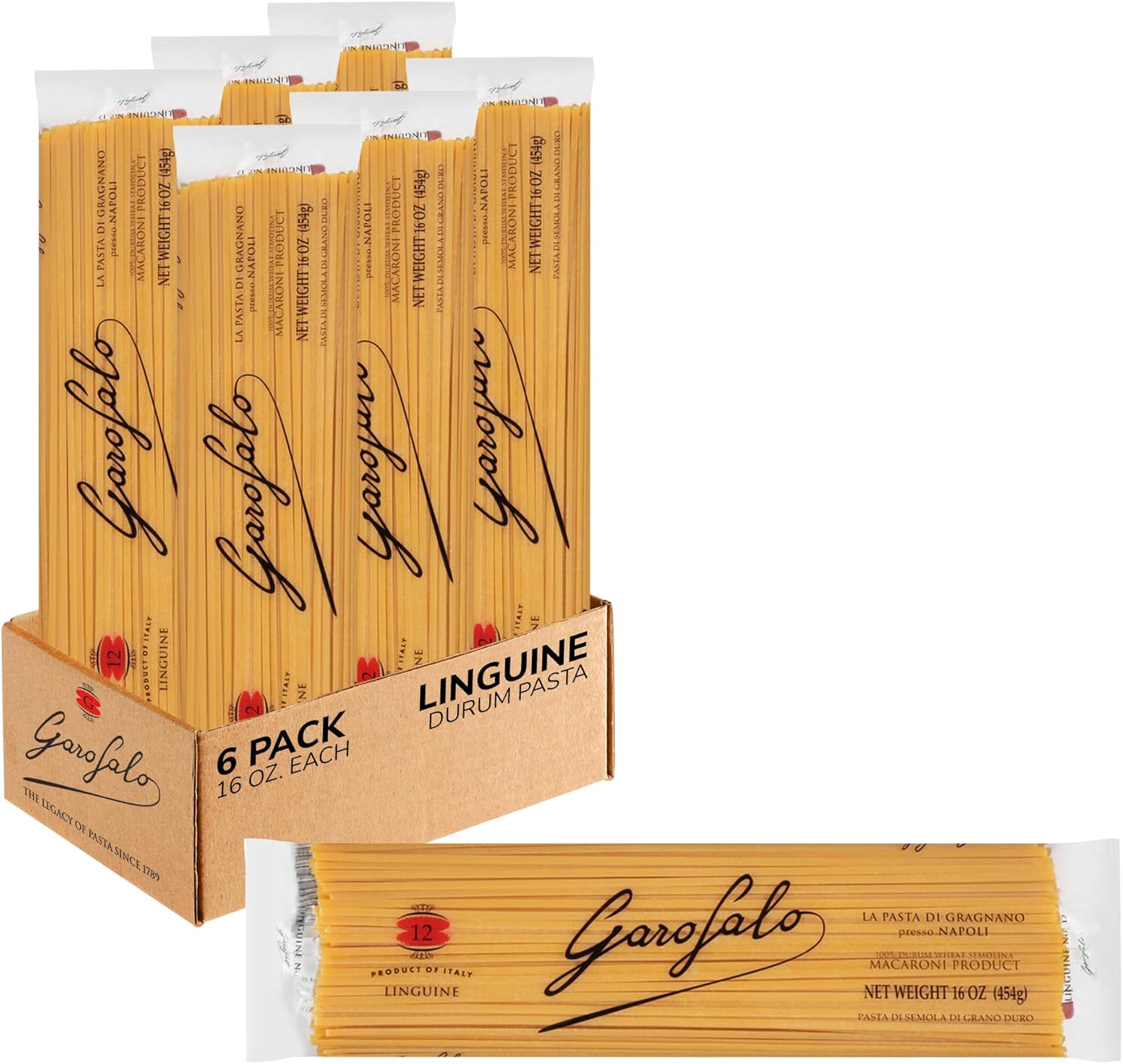 Garofalo - Premium Durum Wheat Semolina Linguine Pasta, Italian Made, Bronze-Drawn, Al-Dente, One-Ingredient Pasta (6 pack)